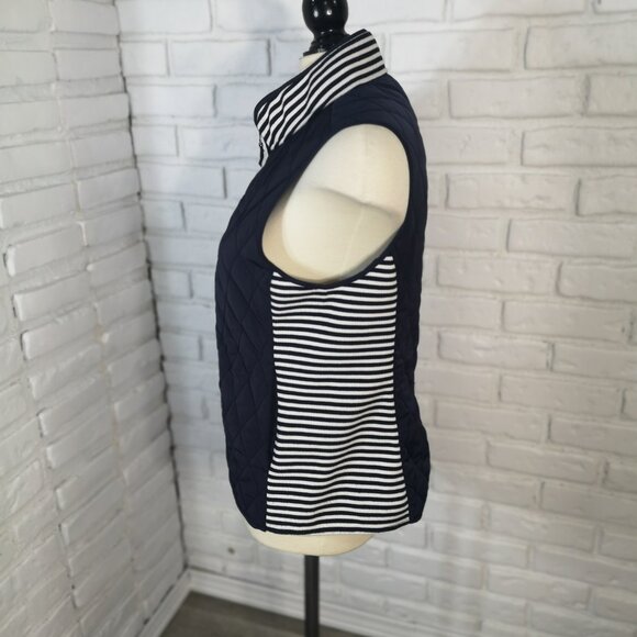 Talbots Petites Ladies Size Medium Full Zip Navy w/ White Stripes Vest - Picture 4 of 8